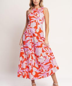 PALM ROMANCE WOVEN MIDI DRESS Flying Tomato