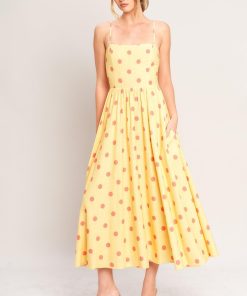 GOLDEN SUMMER POLKA WOVEN MIDI DRESS Flying Tomato