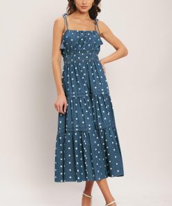 NAUTICAL DOT DENIM MIDI DRESS Flying Tomato