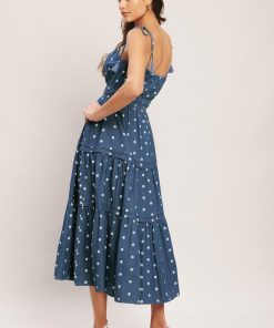 NAUTICAL DOT DENIM MIDI DRESS Flying Tomato