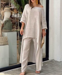 Oasis | Women's Two Piece Set Longline Tunic Wide Leg Pants MAYBERRY